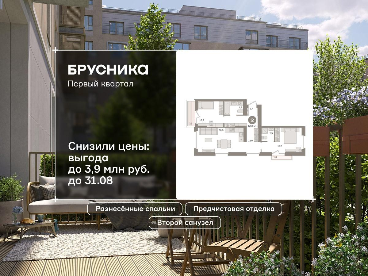 2-комнатная 67 м2 в ЖК Первый квартал корпус null этаж 2