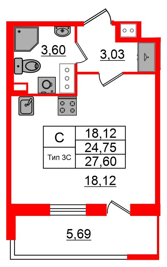 Студия 24 м2 в ЖК Setl Ривьера корпус null этаж 10