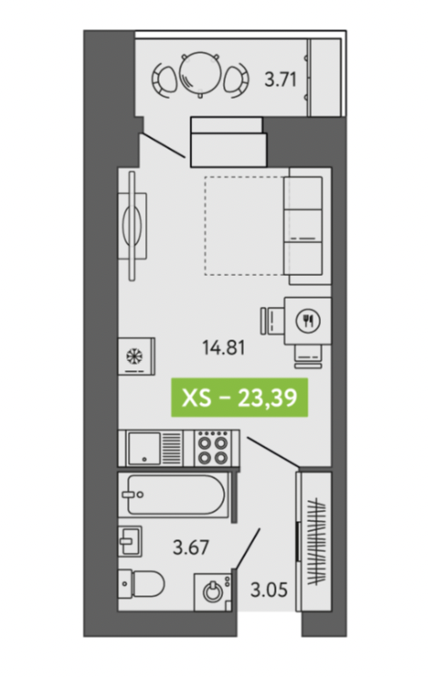 Студия 23.4 м2 в ЖК undefined корпус null этаж 1