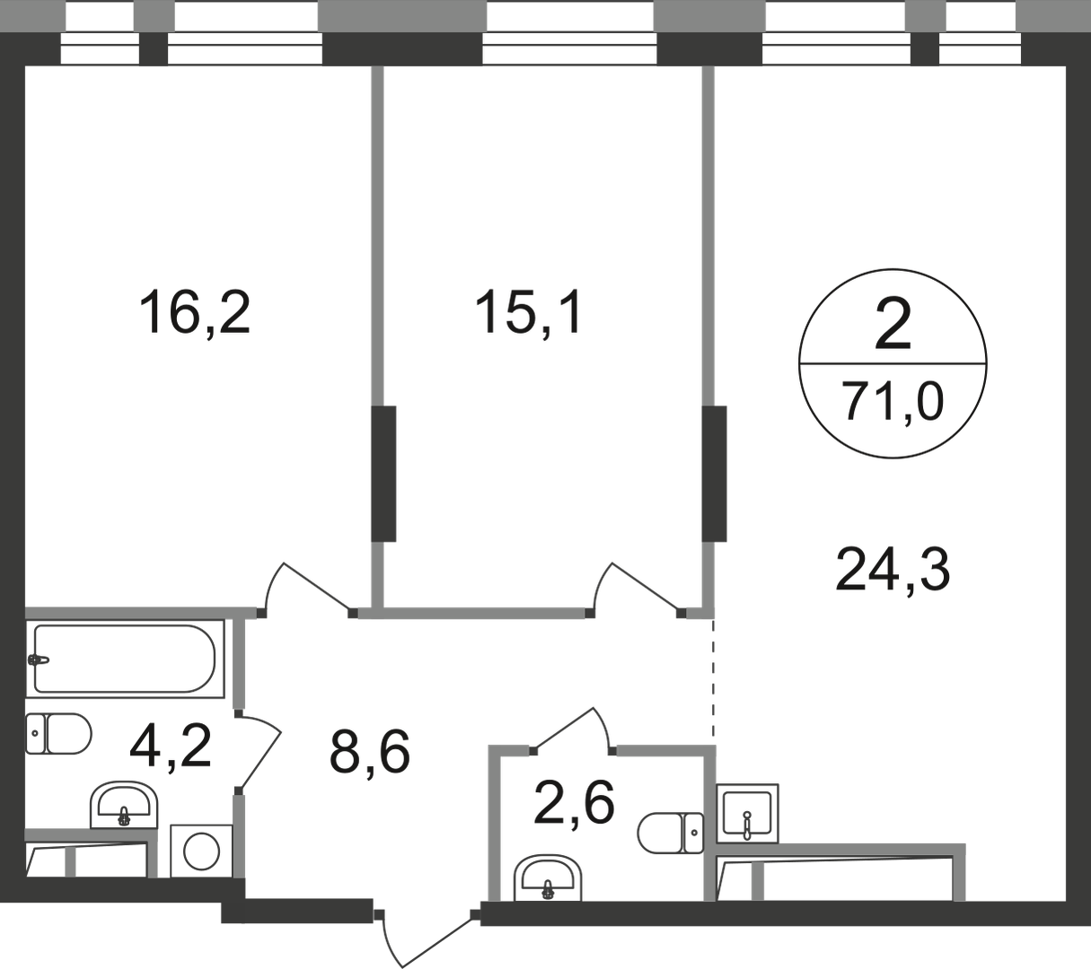 2-комнатная 71 м2 в ЖК Первый Московский корпус null этаж 6