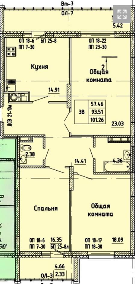 3-комнатная 101.3 м2 в ЖК undefined корпус null этаж 7