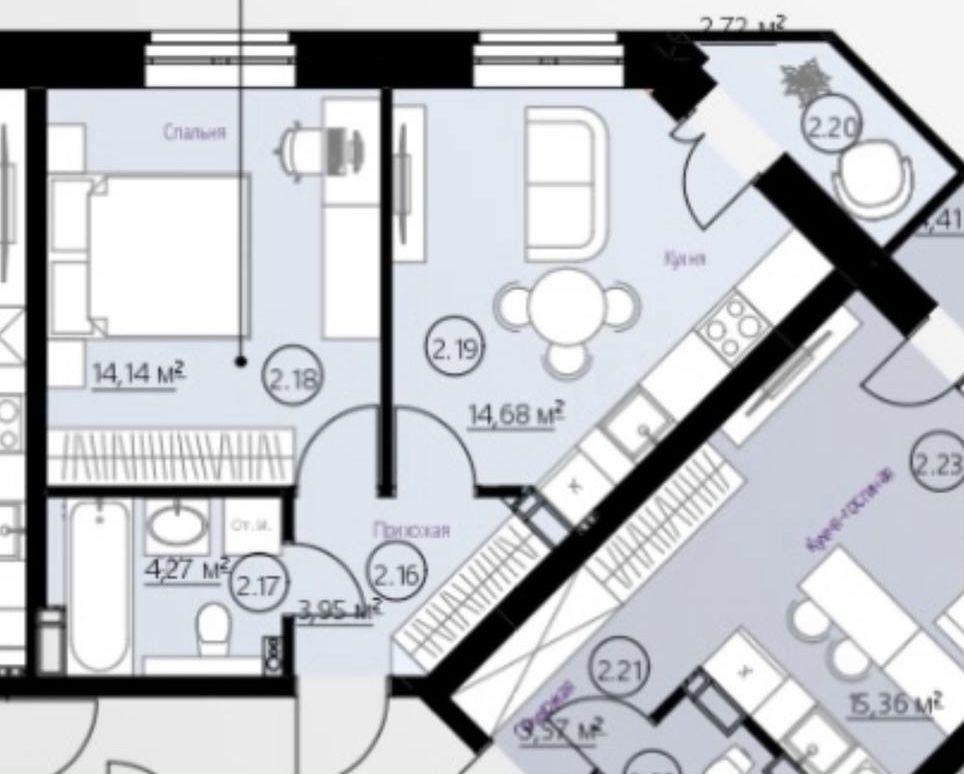 1-комнатная 36.6 м2 в ЖК undefined корпус null этаж 2