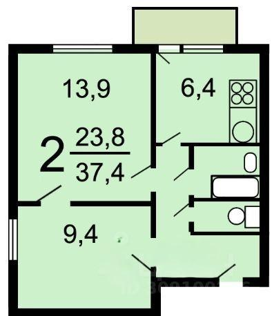 2-комнатная 38.5 м2 в ЖК undefined корпус null этаж 7