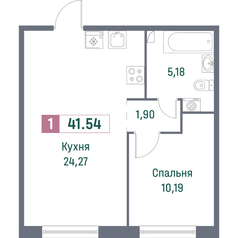 Студия 41 м2 в ЖК Фотограф корпус null этаж 1