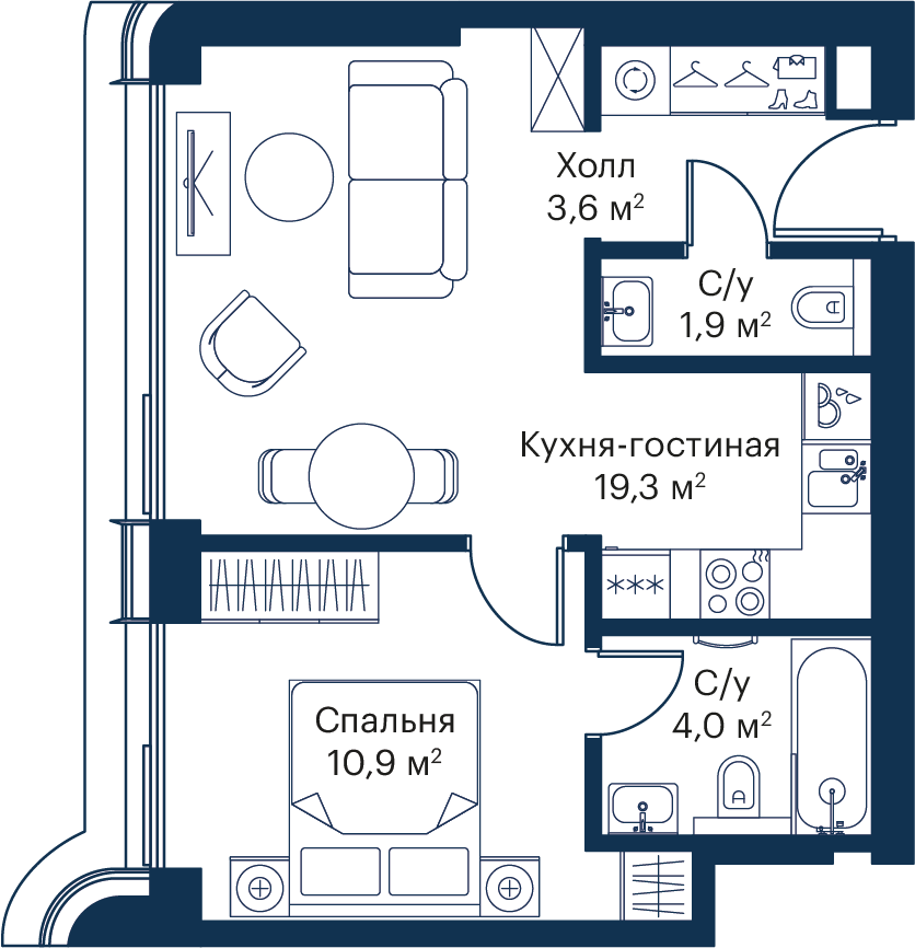 1-комнатная 39 м2 в ЖК CITY BAY корпус null этаж 12
