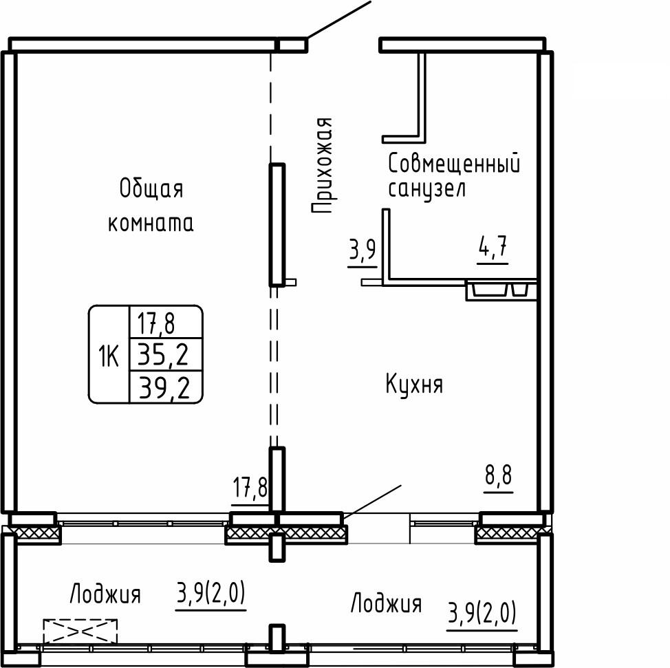 1-комнатная 39 м2 в ЖК Самоцветы корпус null этаж 14