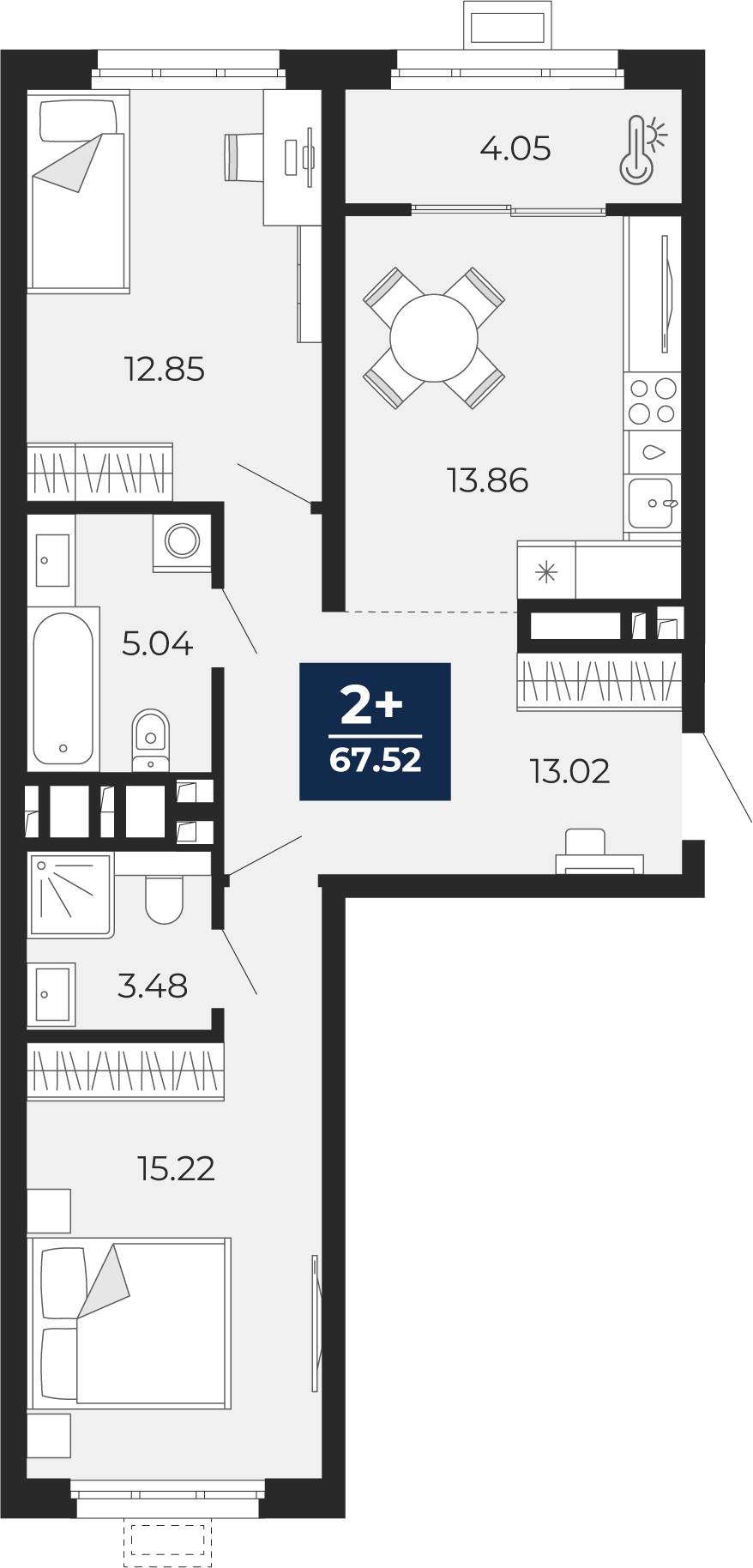 2-комнатная 67 м2 в ЖК Беринг корпус null этаж 11