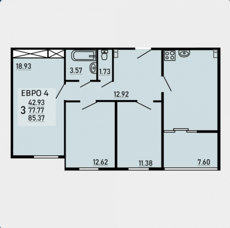 3-комнатная 85.4 м2 в ЖК undefined корпус null этаж 8