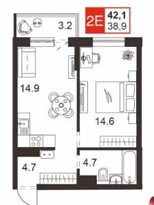 1-комнатная 39.5 м2 в ЖК undefined корпус null этаж 5