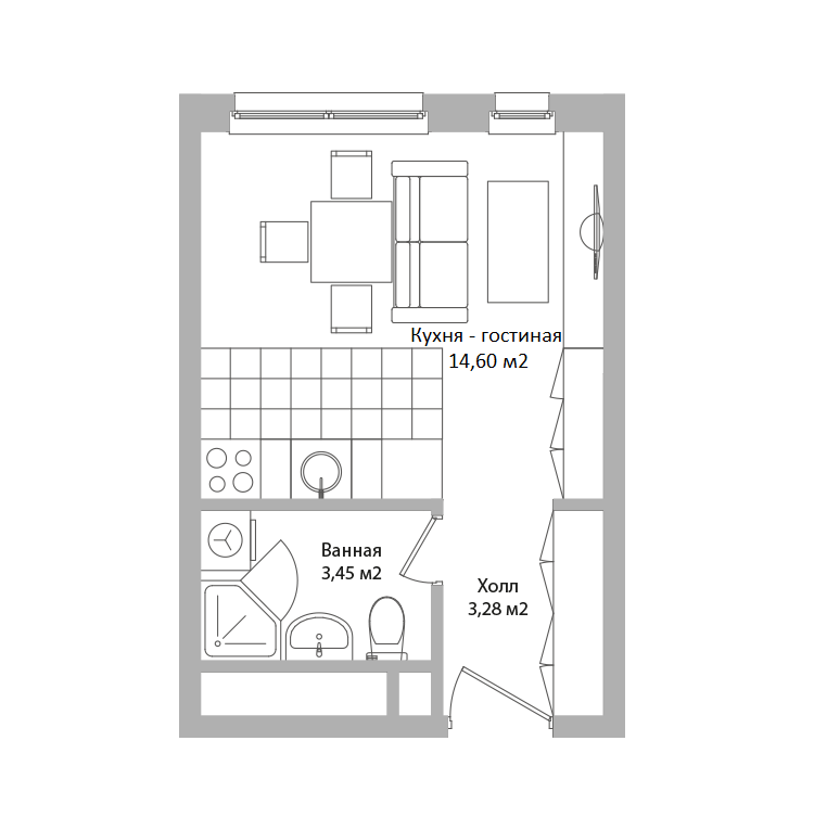 Студия 21 м2 в ЖК Адрес корпус null этаж 16