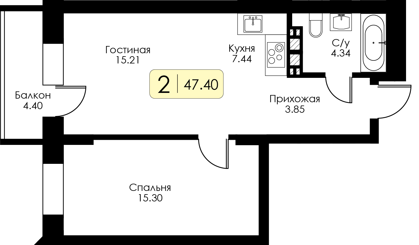 1-комнатная 47 м2 в ЖК Урбан Парк корпус null этаж 6