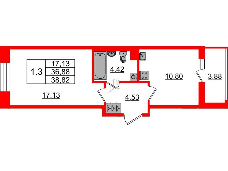 1-комнатная 36 м2 в ЖК Бионика Заповедная корпус null этаж 1