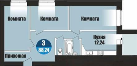 3-комнатная 84.7 м2 в ЖК undefined корпус null этаж 9