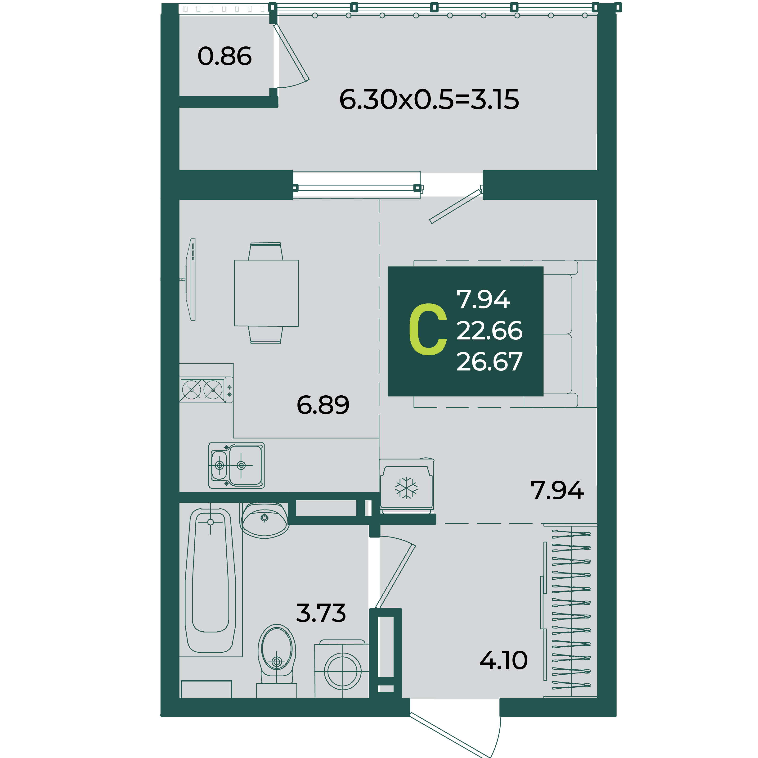 Студия 26 м2 в ЖК Образцово корпус null этаж 11