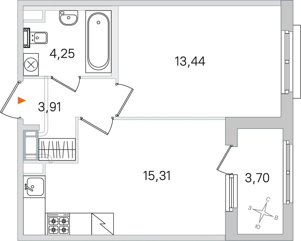 1-комнатная 38 м2 в ЖК Дубровский корпус null этаж 4