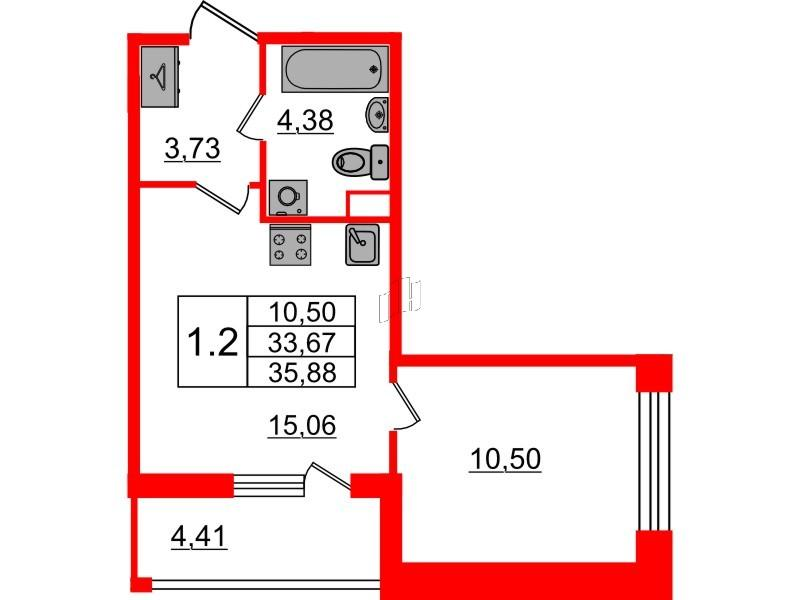 1-комнатная 33 м2 в ЖК Бионика Заповедная корпус null этаж 1