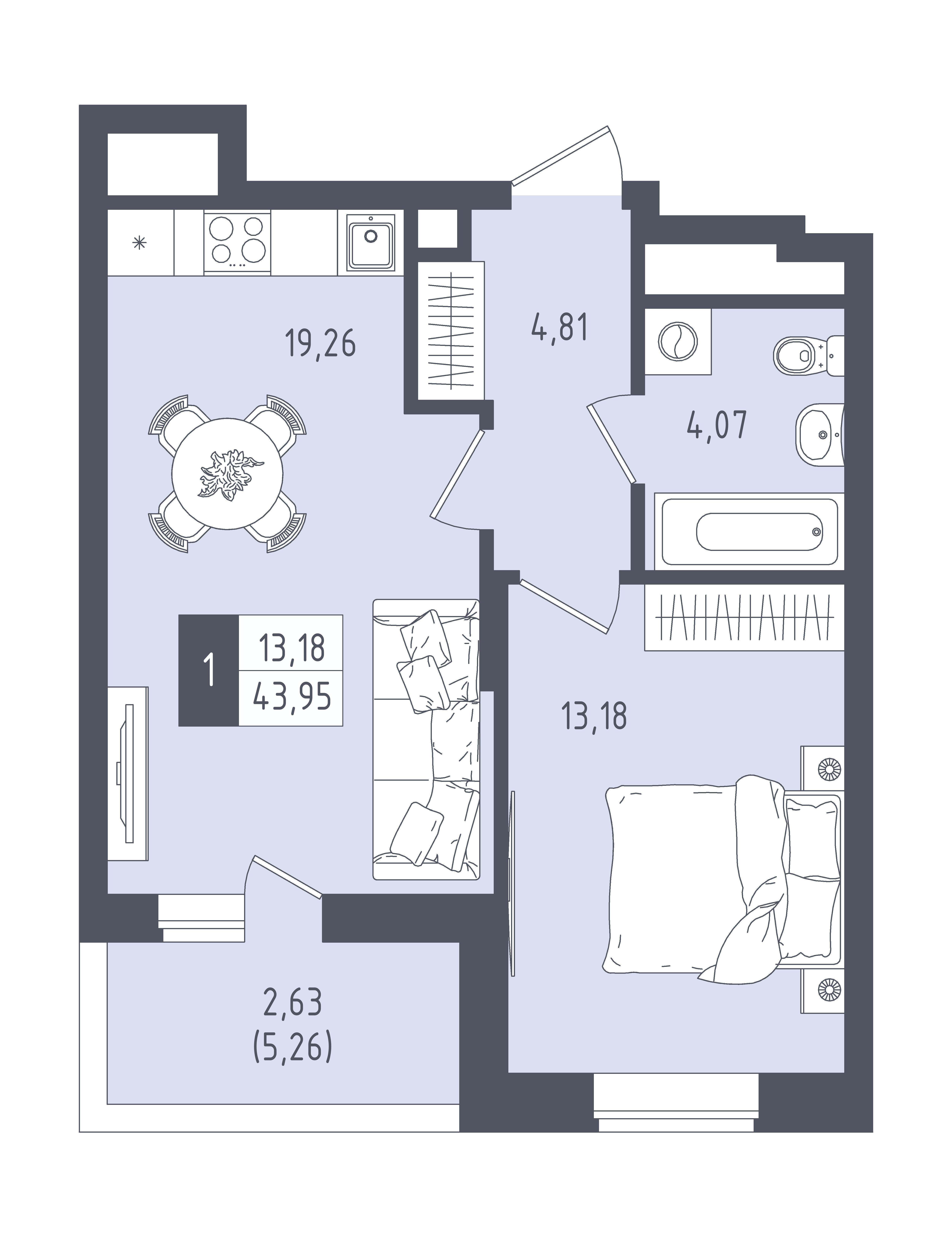 1-комнатная 43 м2 в ЖК Малевич корпус null этаж 14