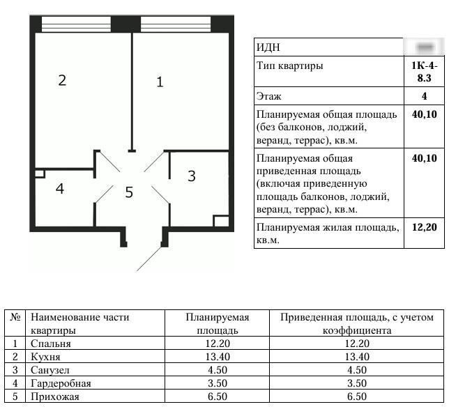 1-комнатная 40.1 м2 в ЖК undefined корпус null этаж 4