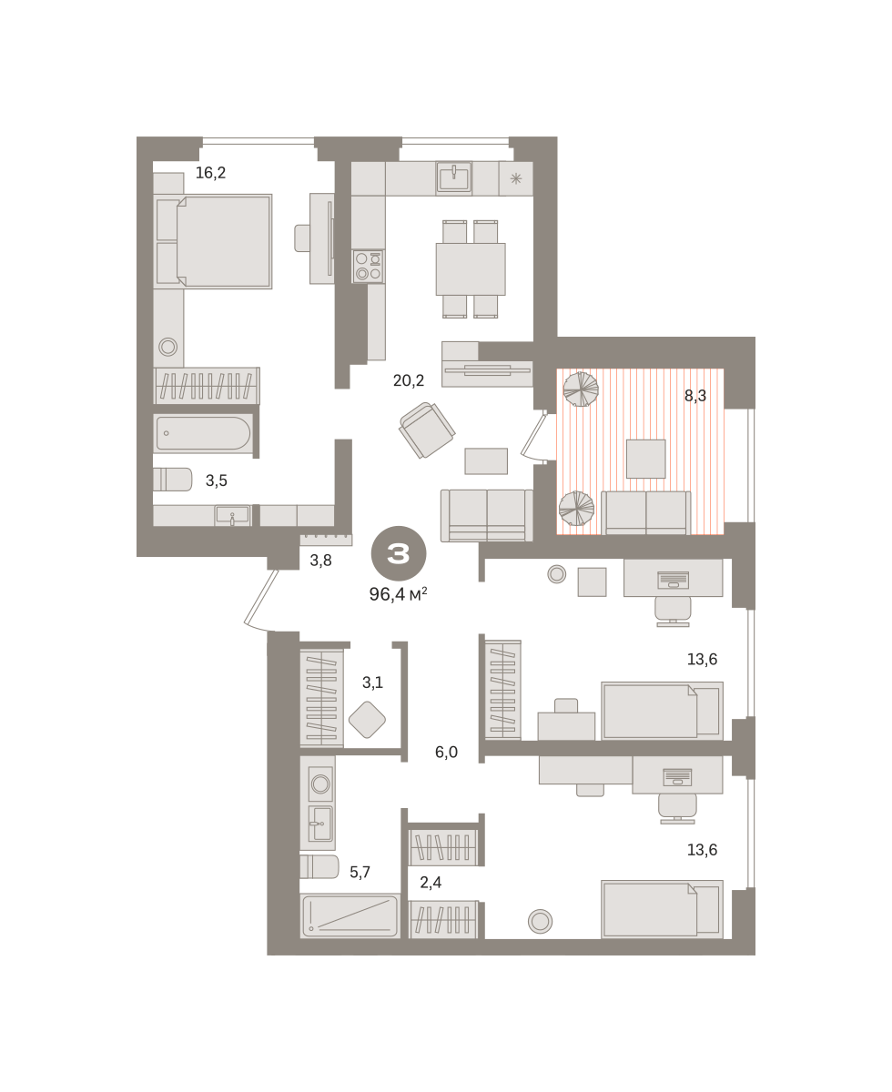 3-комнатная 98 м2 в ЖК Квартал Издание корпус null этаж 14