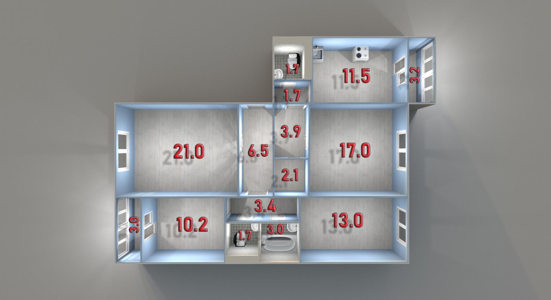 4-комнатная 96 м2 в ЖК undefined корпус null этаж 11