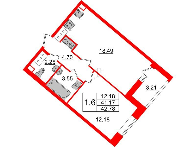 1-комнатная 40 м2 в ЖК Pulse Premier корпус null этаж 5
