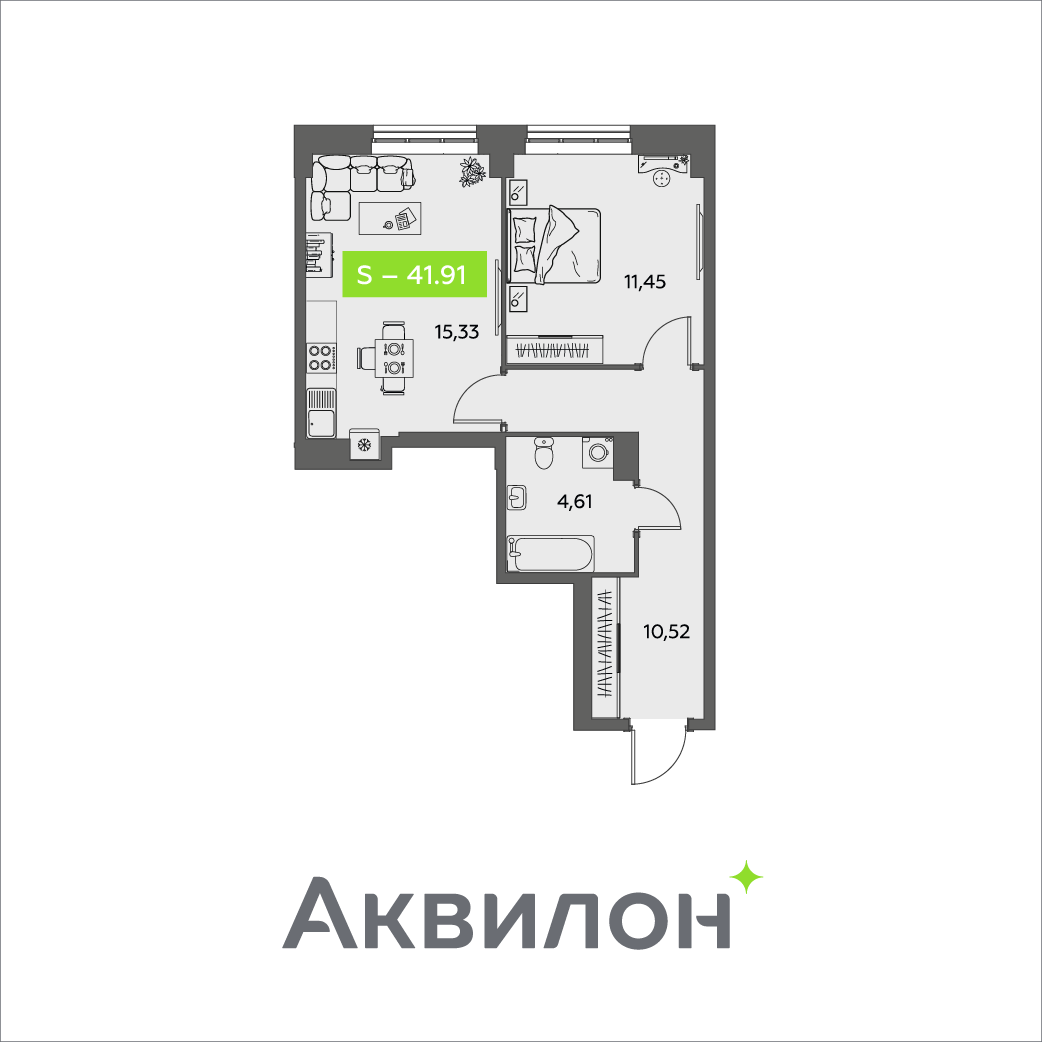 Студия 41 м2 в ЖК Аквилон Shine корпус null этаж 4