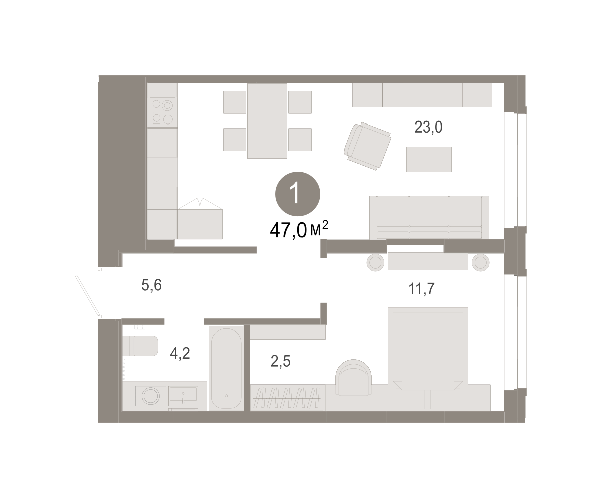 1-комнатная 46 м2 в ЖК Октябрьский на Туре корпус null этаж 2