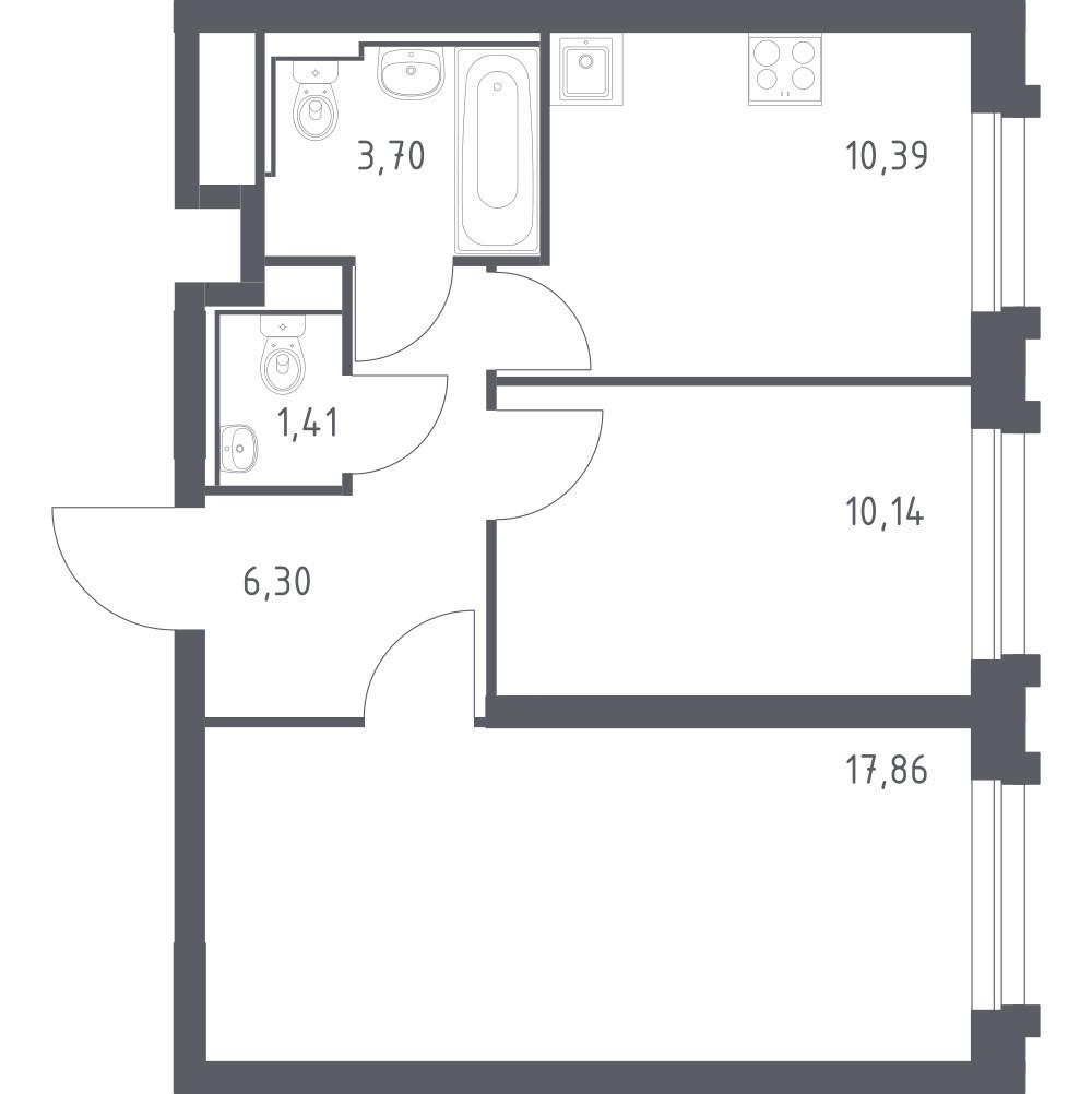 2-комнатная 49.8 м2 в ЖК undefined корпус null этаж 14
