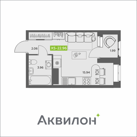 Студия 22 м2 в ЖК Аквилон АКВАРТАЛ корпус null этаж 12