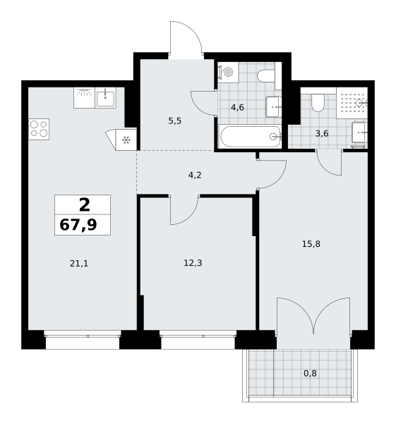 2-комнатная 67 м2 в ЖК Хольм корпус null этаж 13