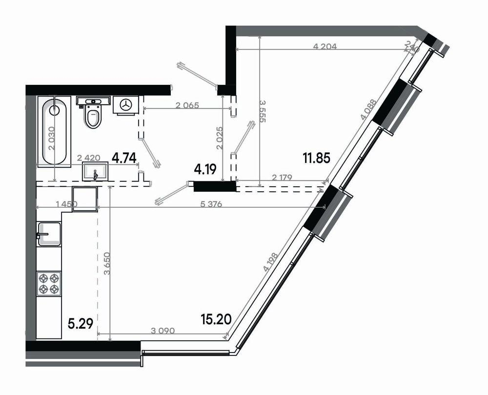 2-комнатная 41 м2 в ЖК Минтимер корпус null этаж 5