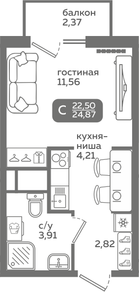 Студия 22 м2 в ЖК Меридиан Слобода корпус null этаж 11