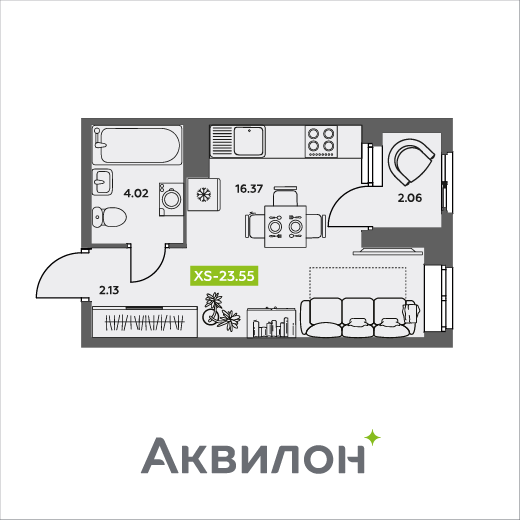 Студия 23 м2 в ЖК Аквилон АКВАРТАЛ корпус null этаж 10