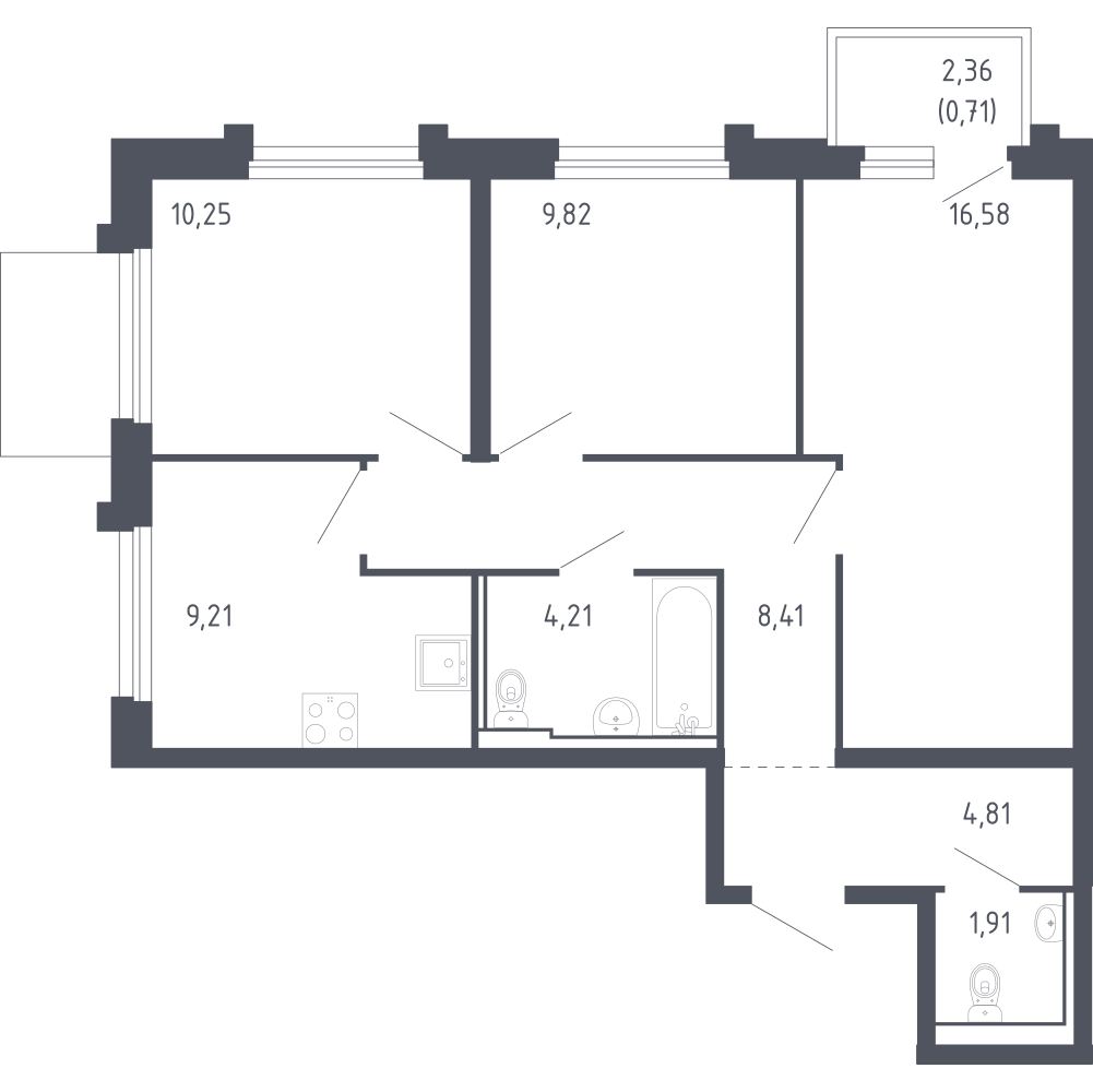 3-комнатная 65 м2 в ЖК Сердце Сахалина корпус null этаж 14
