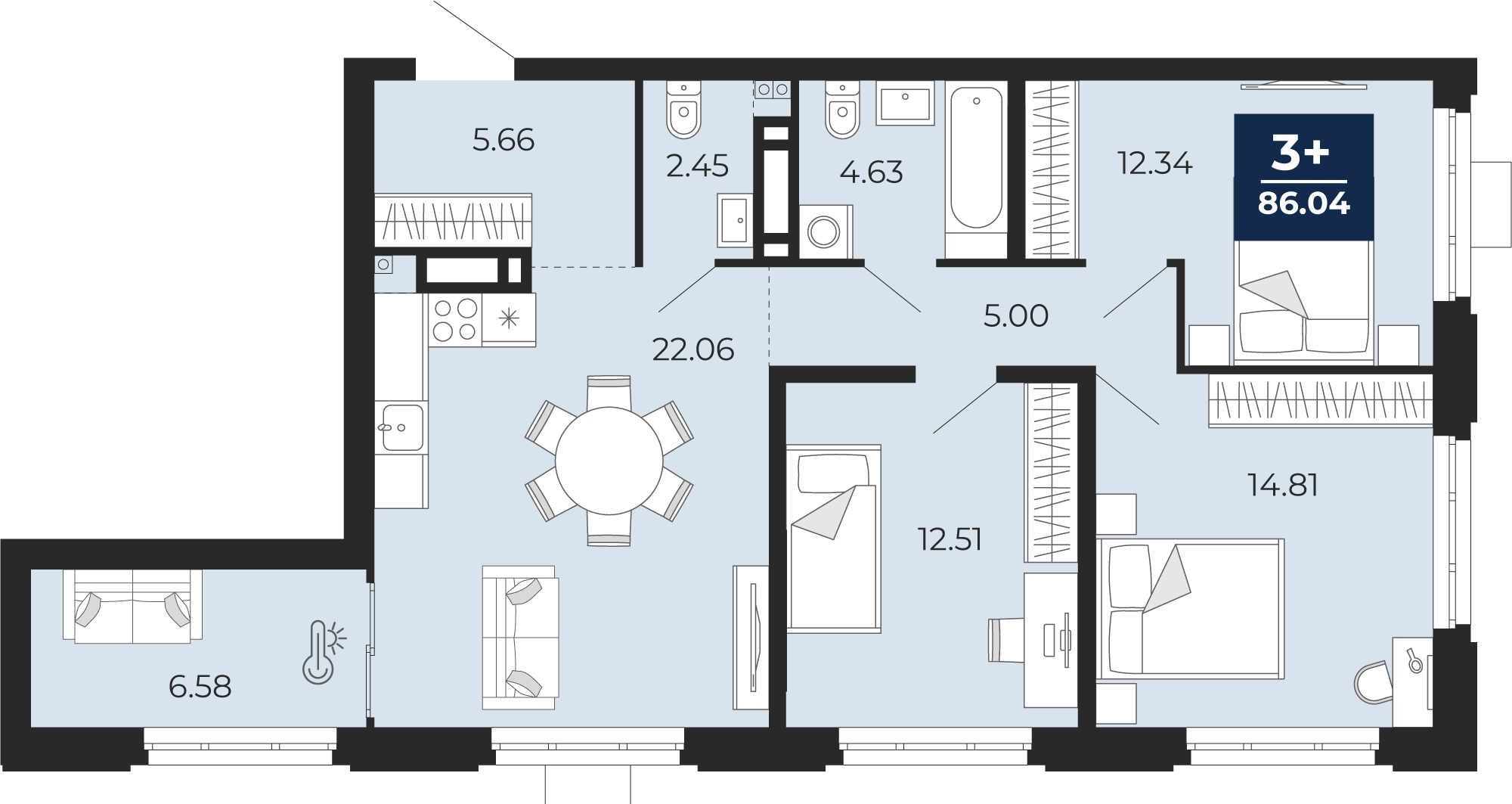 3-комнатная 86 м2 в ЖК Айвазовский корпус null этаж 13