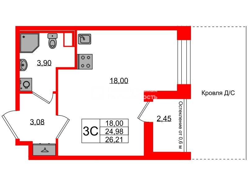 Студия 24 м2 в ЖК Астра Континенталь корпус null этаж 3