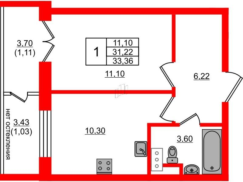 1-комнатная 33 м2 в ЖК Сертолово Парк корпус null этаж 5