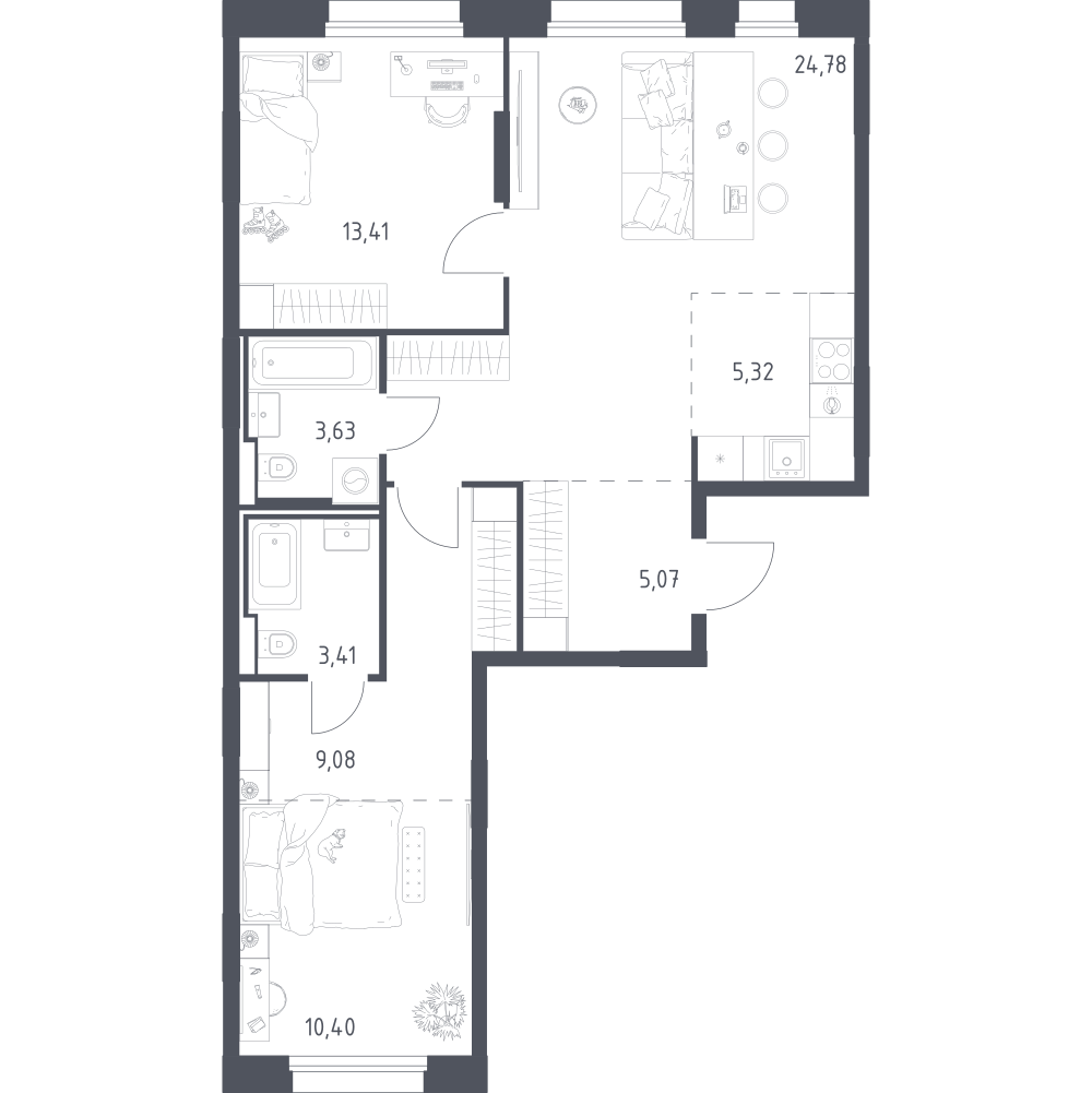 Студия 75 м2 в ЖК Заречье Парк корпус null этаж 8