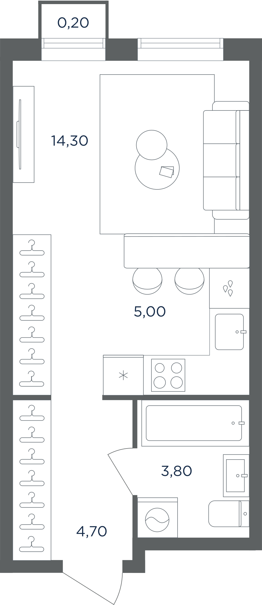 1-комнатная 27 м2 в ЖК Равновесие корпус null этаж 4