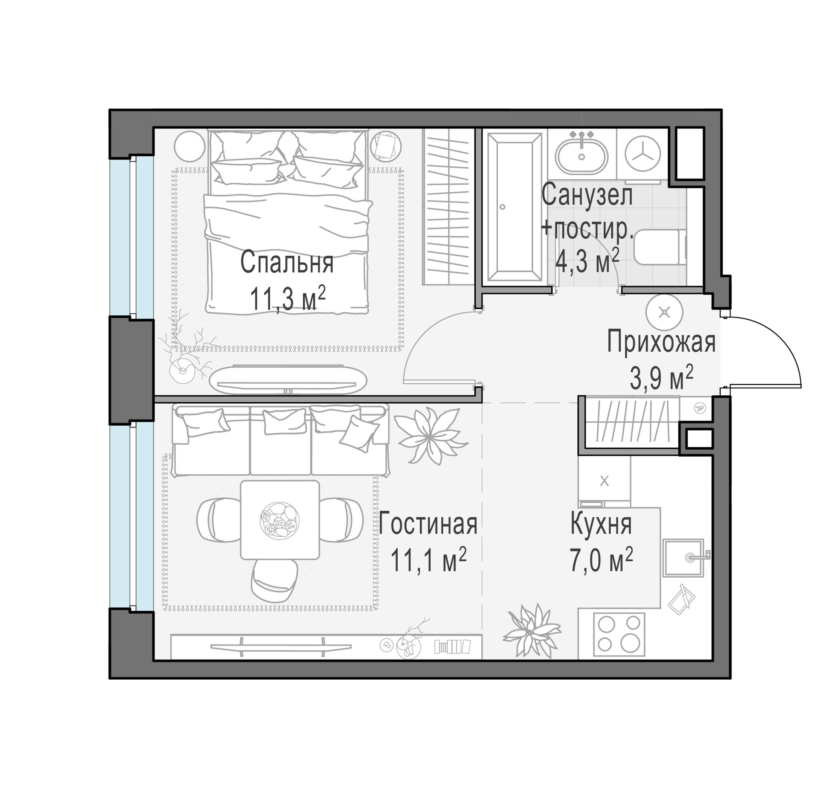 2-комнатная 37 м2 в ЖК Жилые кварталы «Белый Град» корпус null этаж 23