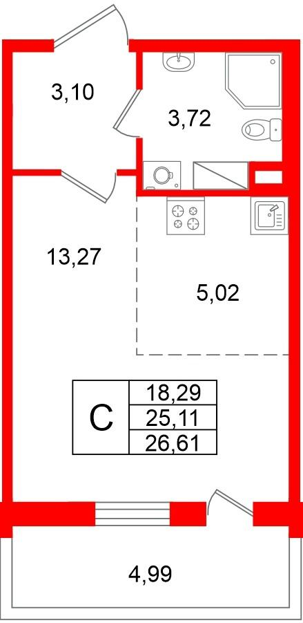 Студия 25 м2 в ЖК Титул в Московском корпус null этаж 5
