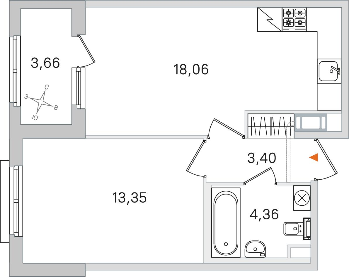 1-комнатная 41 м2 в ЖК Дубровский корпус null этаж 4