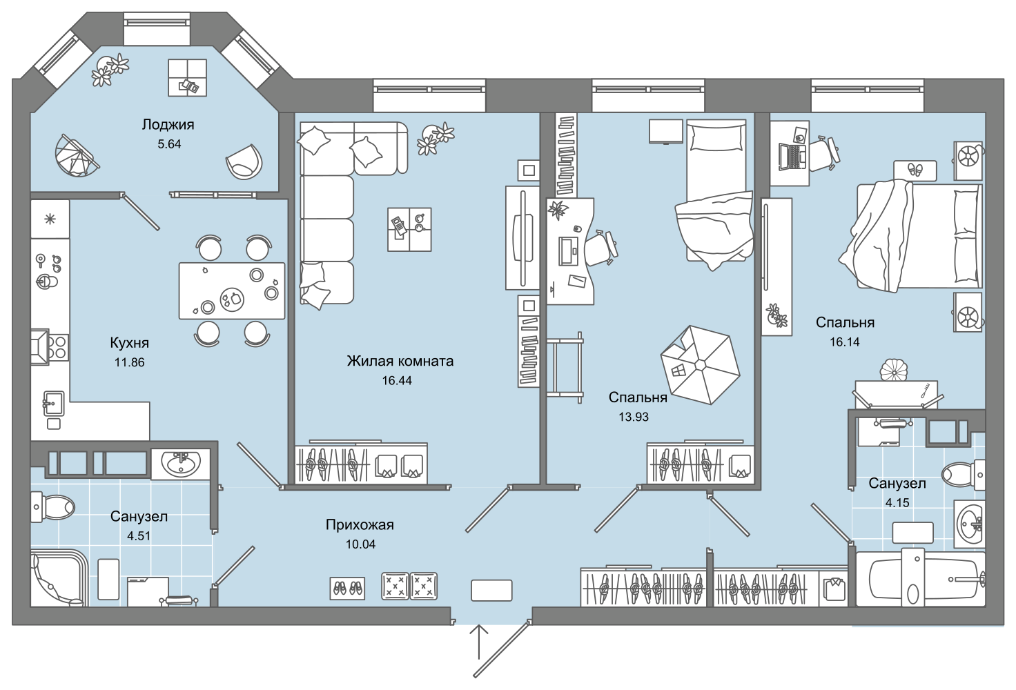 3-комнатная 78 м2 в ЖК Дом «Булычев» корпус null этаж 12