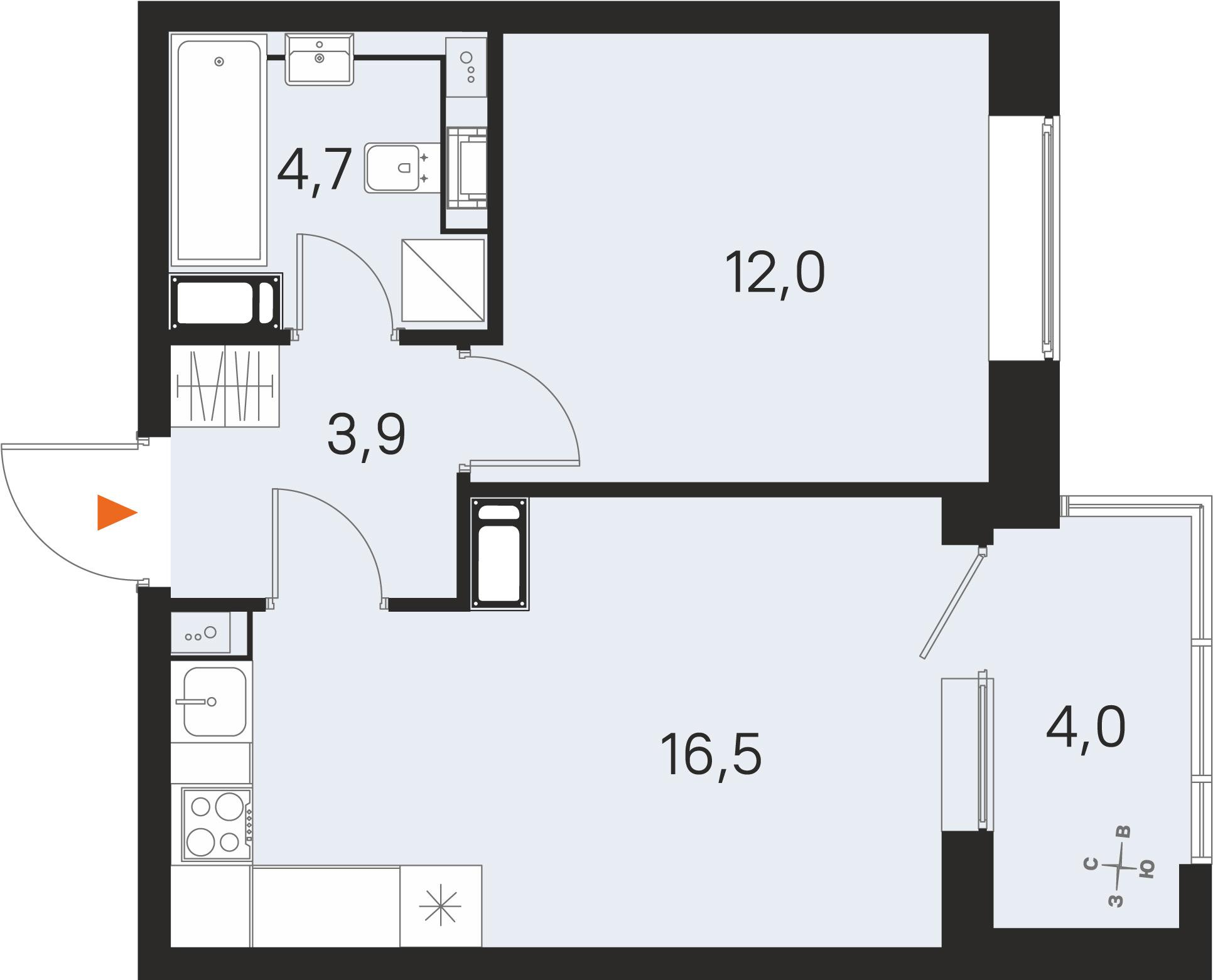 1-комнатная 39 м2 в ЖК М36 корпус null этаж 3