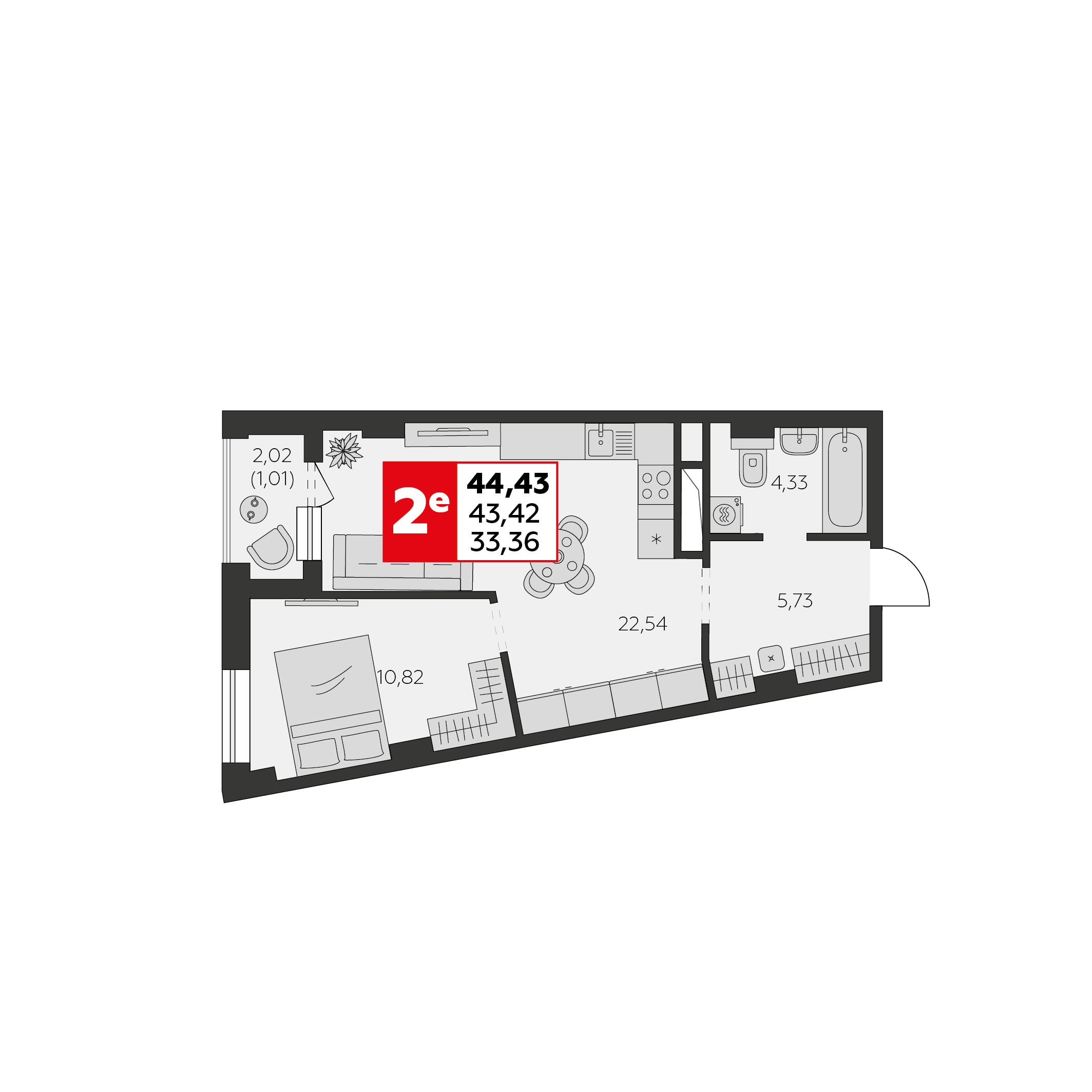 Студия 44 м2 в ЖК Высотка корпус null этаж 12