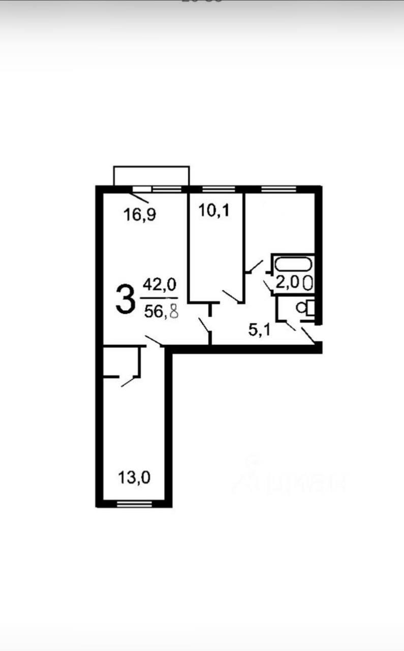 3-комнатная 56.8 м2 в ЖК undefined корпус null этаж 4