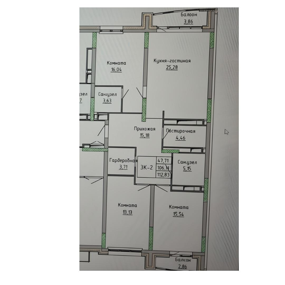 3-комнатная 106 м2 в ЖК undefined корпус null этаж 19