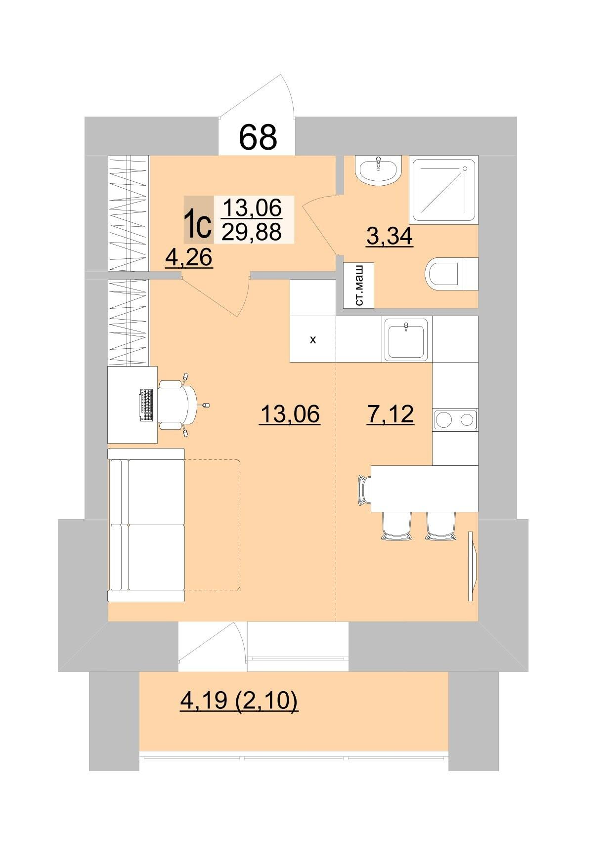 Студия 31 м2 в ЖК Философия Идеалистов на Театральной корпус null этаж 12