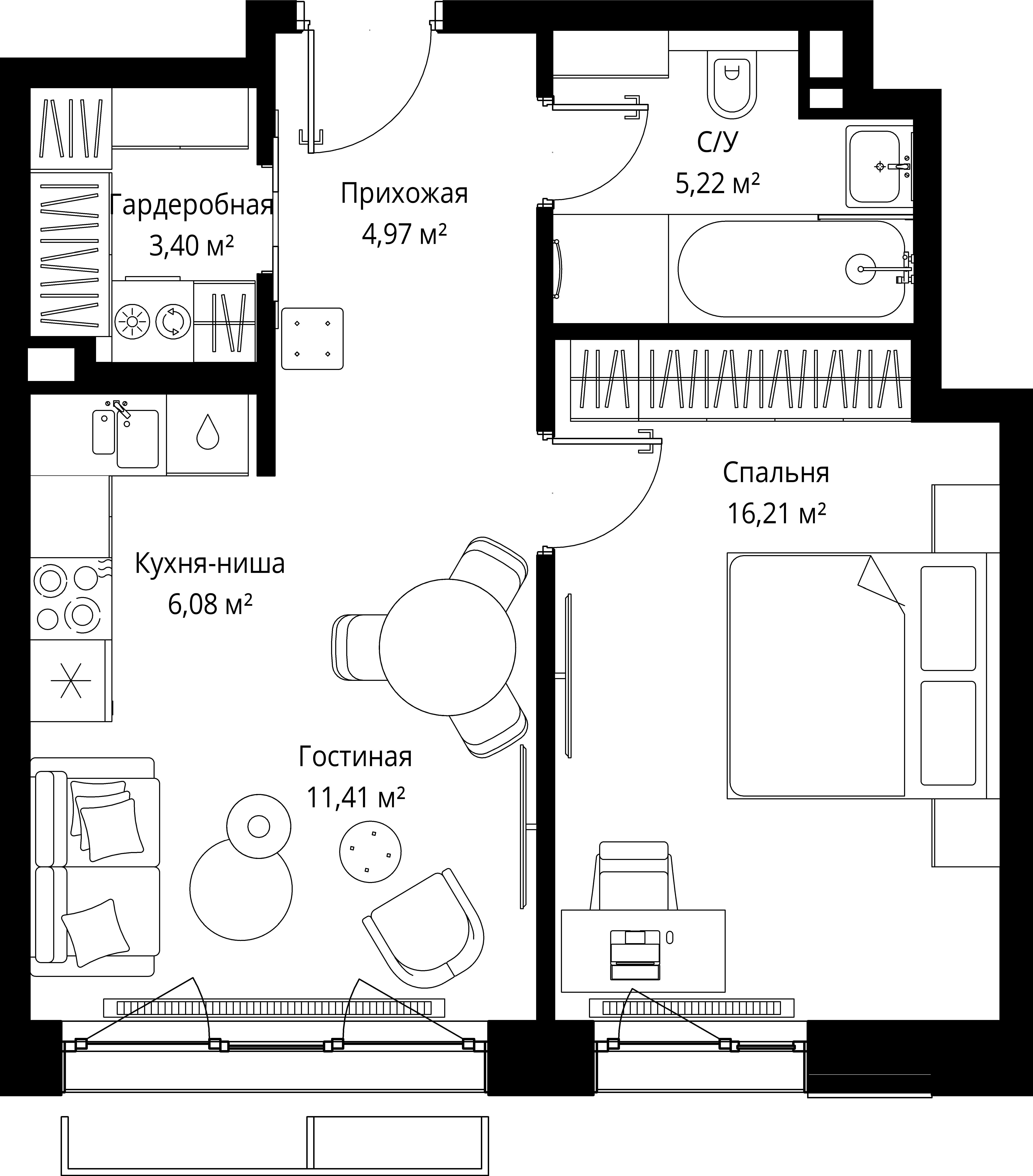 1-комнатная 47 м2 в ЖК МЫС корпус null этаж 5