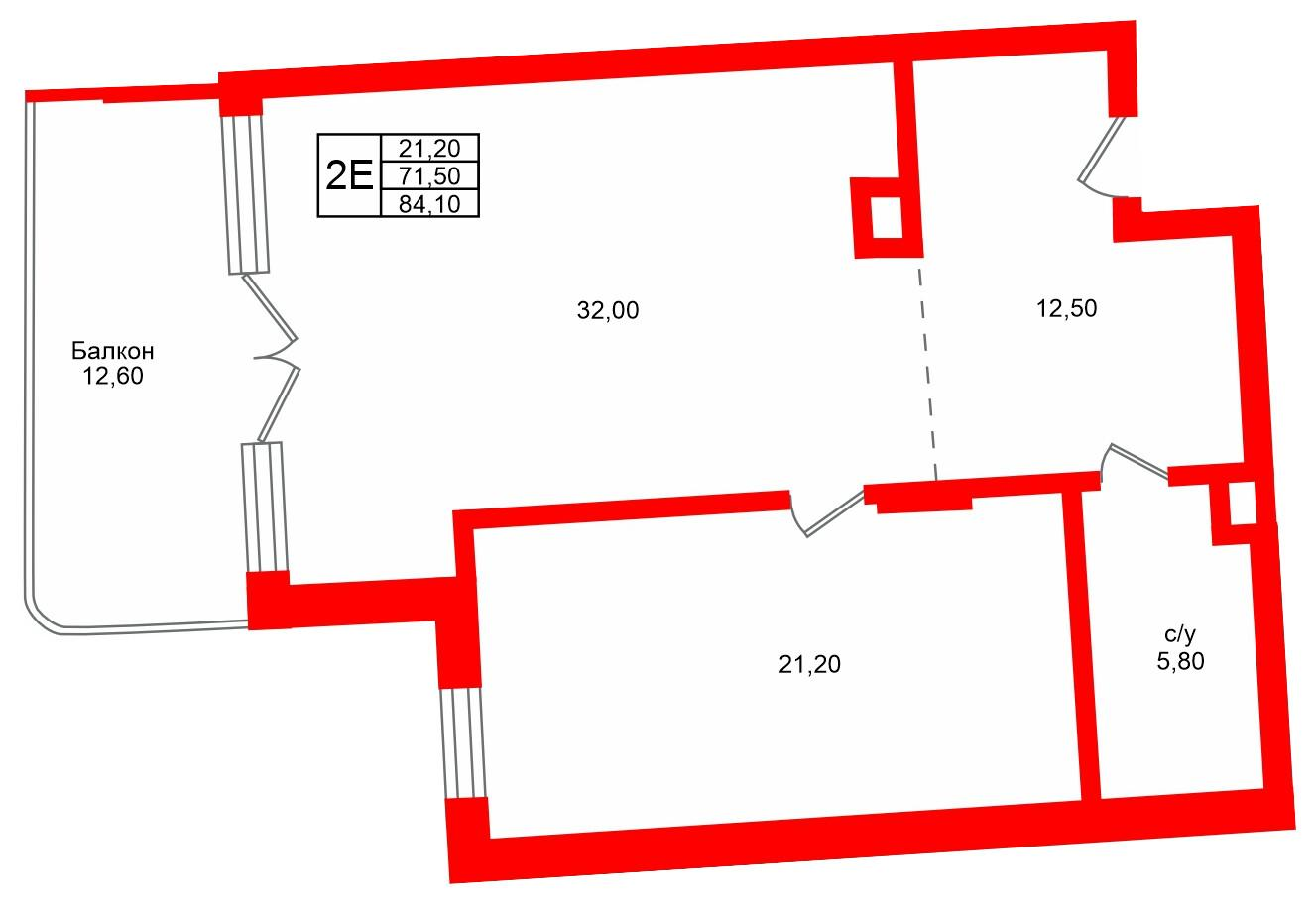 1-комнатная 84 м2 в ЖК Русь-2 корпус null этаж 2